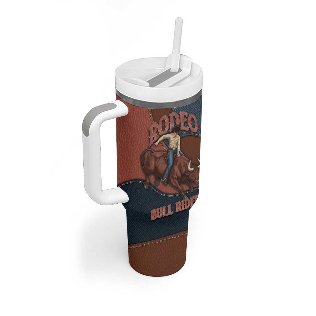 Bull Riding Tumbler With Handle Western Cowboy Denim And Leather Effect