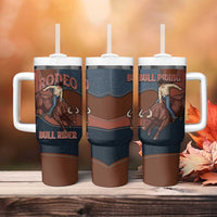 Bull Riding Tumbler With Handle Western Cowboy Denim And Leather Effect