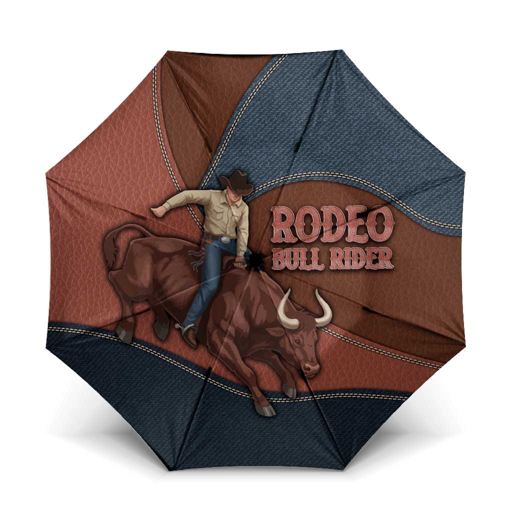 Bull Riding Umbrella Western Cowboy Denim And Leather Effect