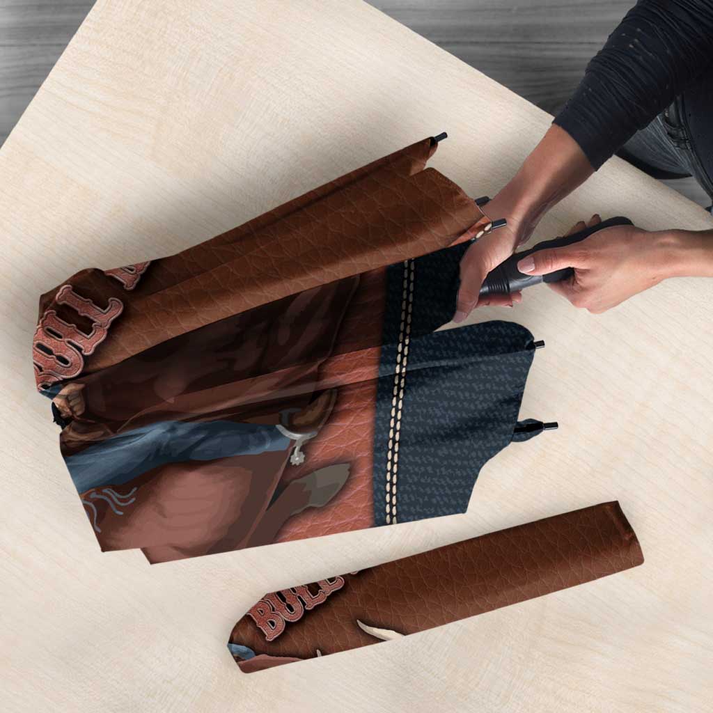 Bull Riding Umbrella Western Cowboy Denim And Leather Effect