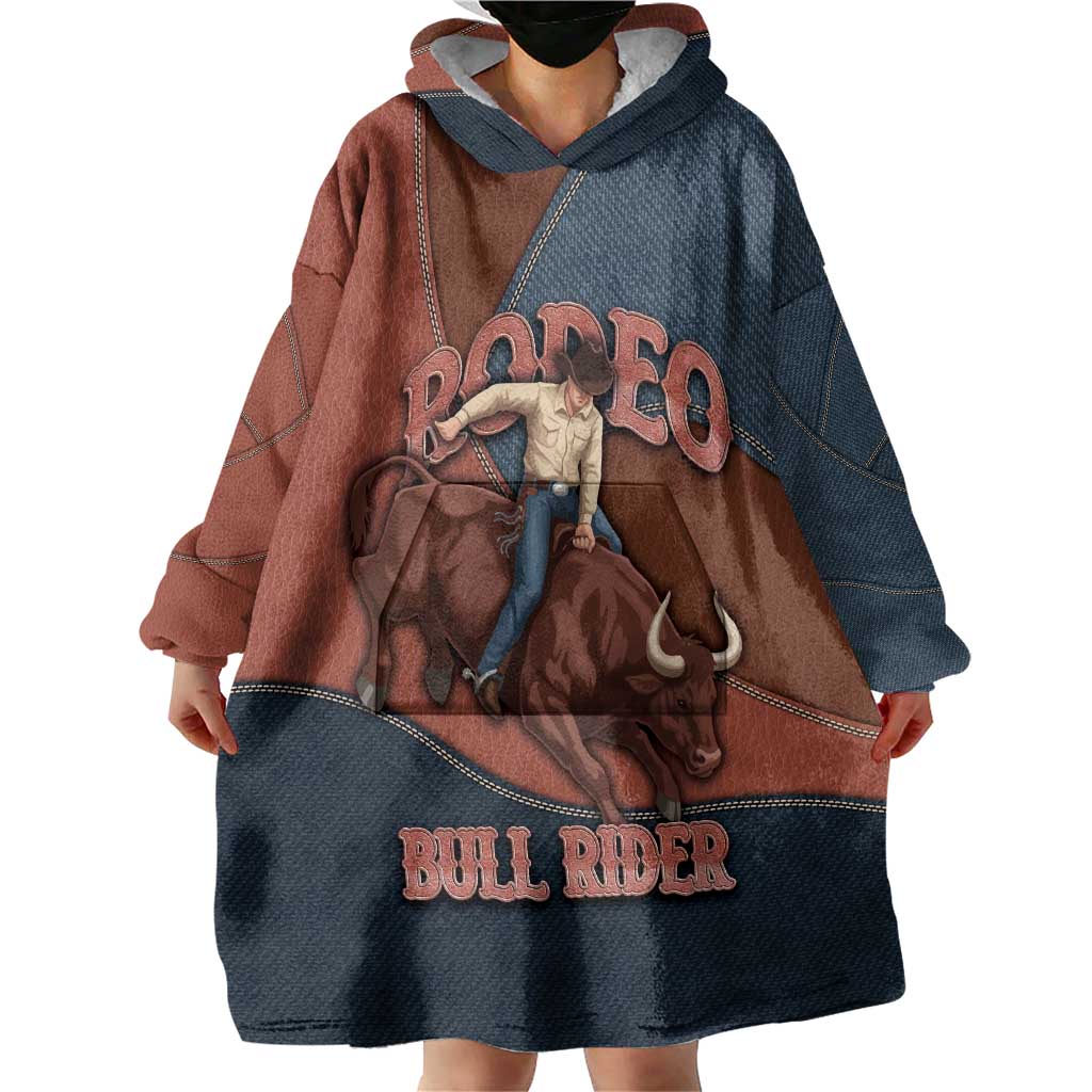 Bull Riding Wearable Blanket Hoodie Western Cowboy Denim And Leather Effect