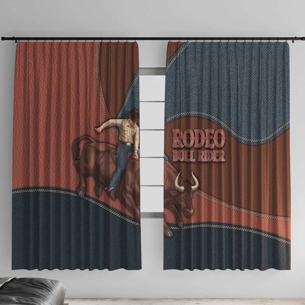 Bull Riding Window Curtain Western Cowboy Denim And Leather Effect
