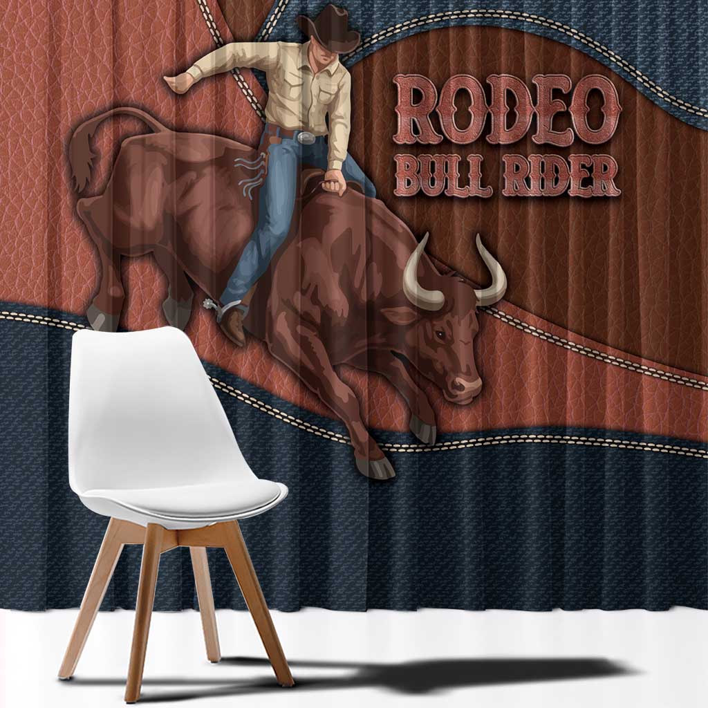 Bull Riding Window Curtain Western Cowboy Denim And Leather Effect