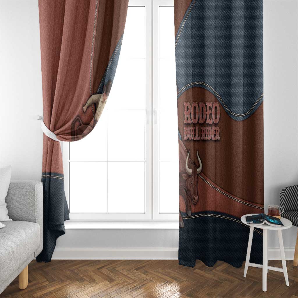 Bull Riding Window Curtain Western Cowboy Denim And Leather Effect
