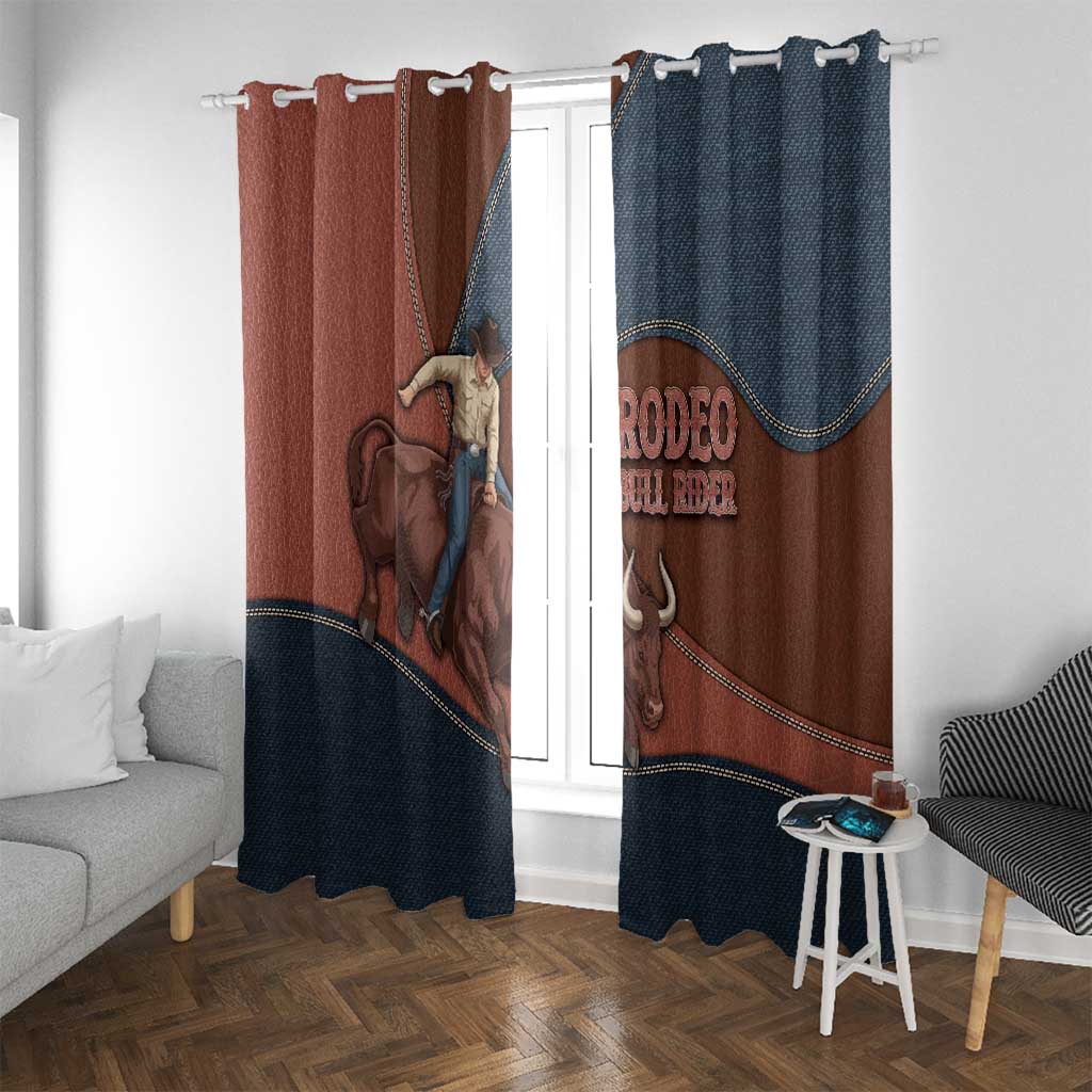 Bull Riding Window Curtain Western Cowboy Denim And Leather Effect