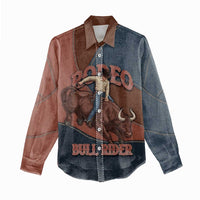 Bull Riding Women Casual Shirt Western Cowboy Denim And Leather Effect
