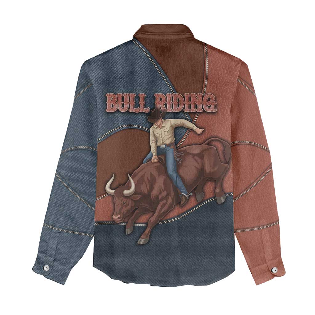 Bull Riding Women Casual Shirt Western Cowboy Denim And Leather Effect