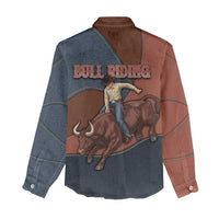 Bull Riding Women Casual Shirt Western Cowboy Denim And Leather Effect