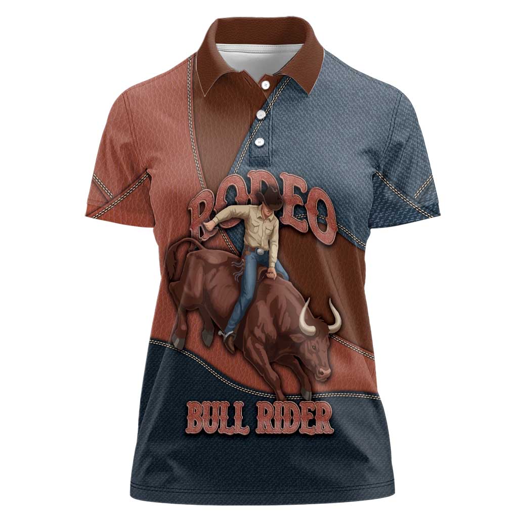 Bull Riding Women Polo Shirt Western Cowboy Denim And Leather Effect