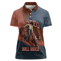 Bull Riding Women Polo Shirt Western Cowboy Denim And Leather Effect