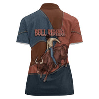 Bull Riding Women Polo Shirt Western Cowboy Denim And Leather Effect