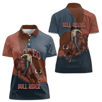 Bull Riding Women Polo Shirt Western Cowboy Denim And Leather Effect