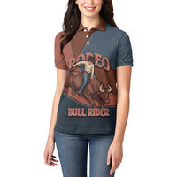 Bull Riding Women Polo Shirt Western Cowboy Denim And Leather Effect
