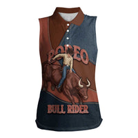 Bull Riding Women Sleeveless Polo Shirt Western Cowboy Denim And Leather Effect