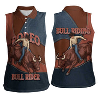 Bull Riding Women Sleeveless Polo Shirt Western Cowboy Denim And Leather Effect