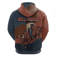 Bull Riding Zip Hoodie Western Cowboy Denim And Leather Effect