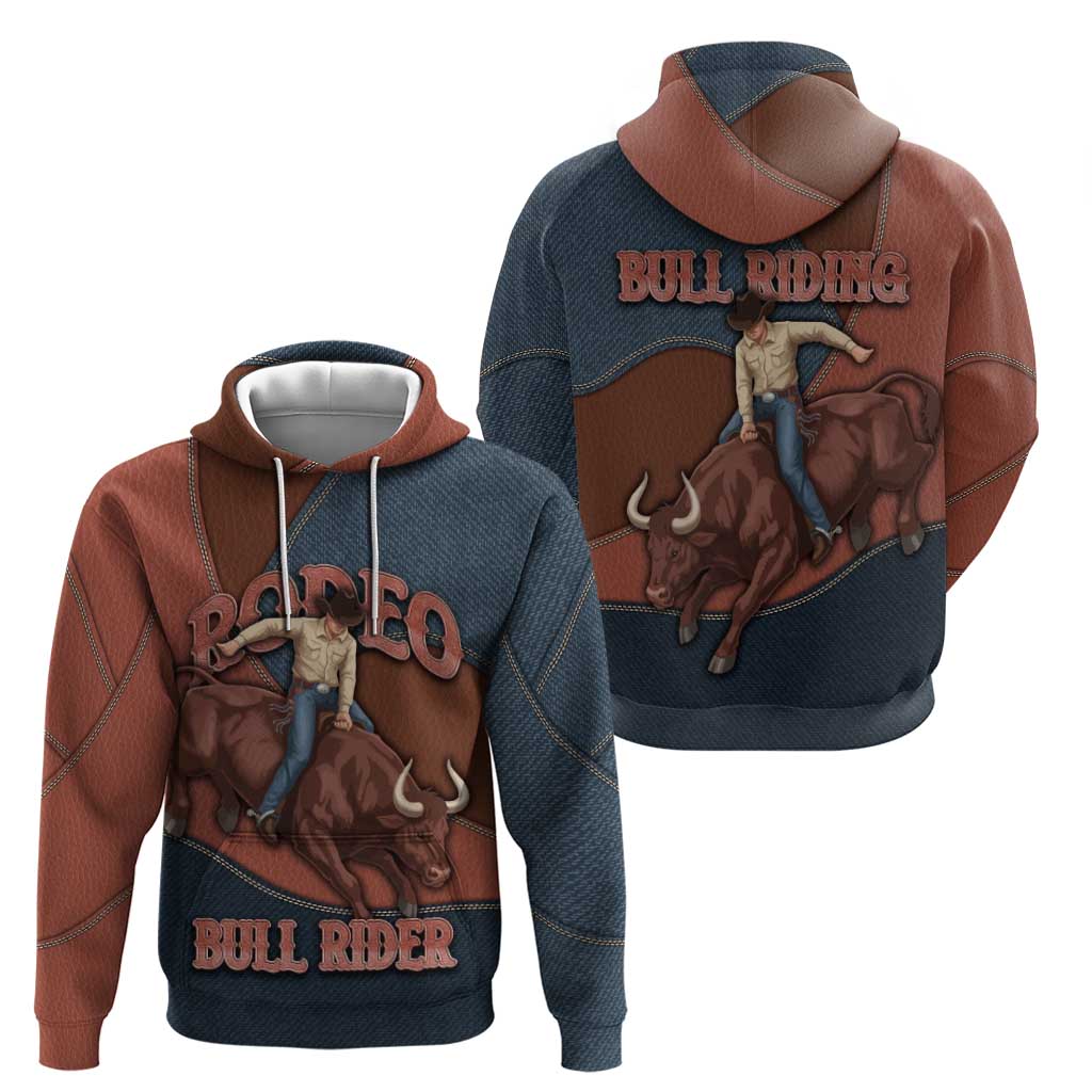Bull Riding Zip Hoodie Western Cowboy Denim And Leather Effect