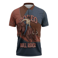 Bull Riding Zipper Polo Shirt Western Cowboy Denim And Leather Effect