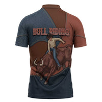 Bull Riding Zipper Polo Shirt Western Cowboy Denim And Leather Effect