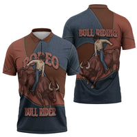 Bull Riding Zipper Polo Shirt Western Cowboy Denim And Leather Effect