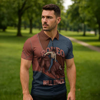 Bull Riding Zipper Polo Shirt Western Cowboy Denim And Leather Effect