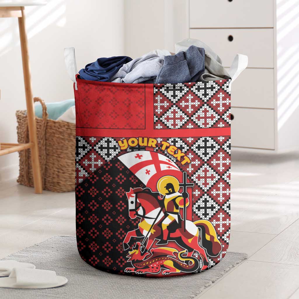 Personalized Georgia Laundry Basket Saint George Dragon Slayer Folk Pattern