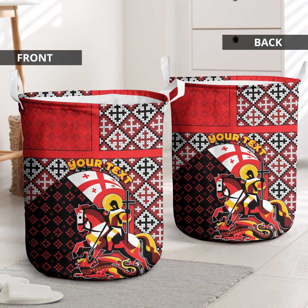 Personalized Georgia Laundry Basket Saint George Dragon Slayer Folk Pattern