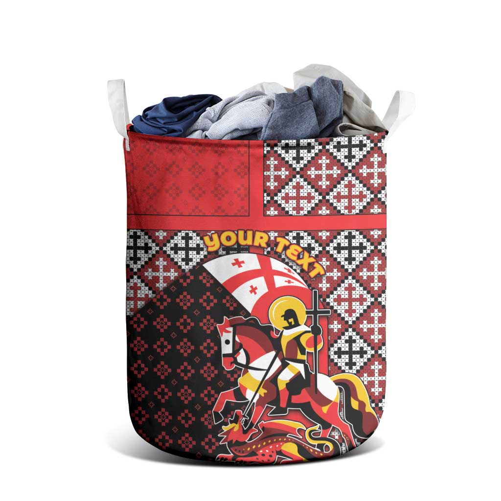 Personalized Georgia Laundry Basket Saint George Dragon Slayer Folk Pattern