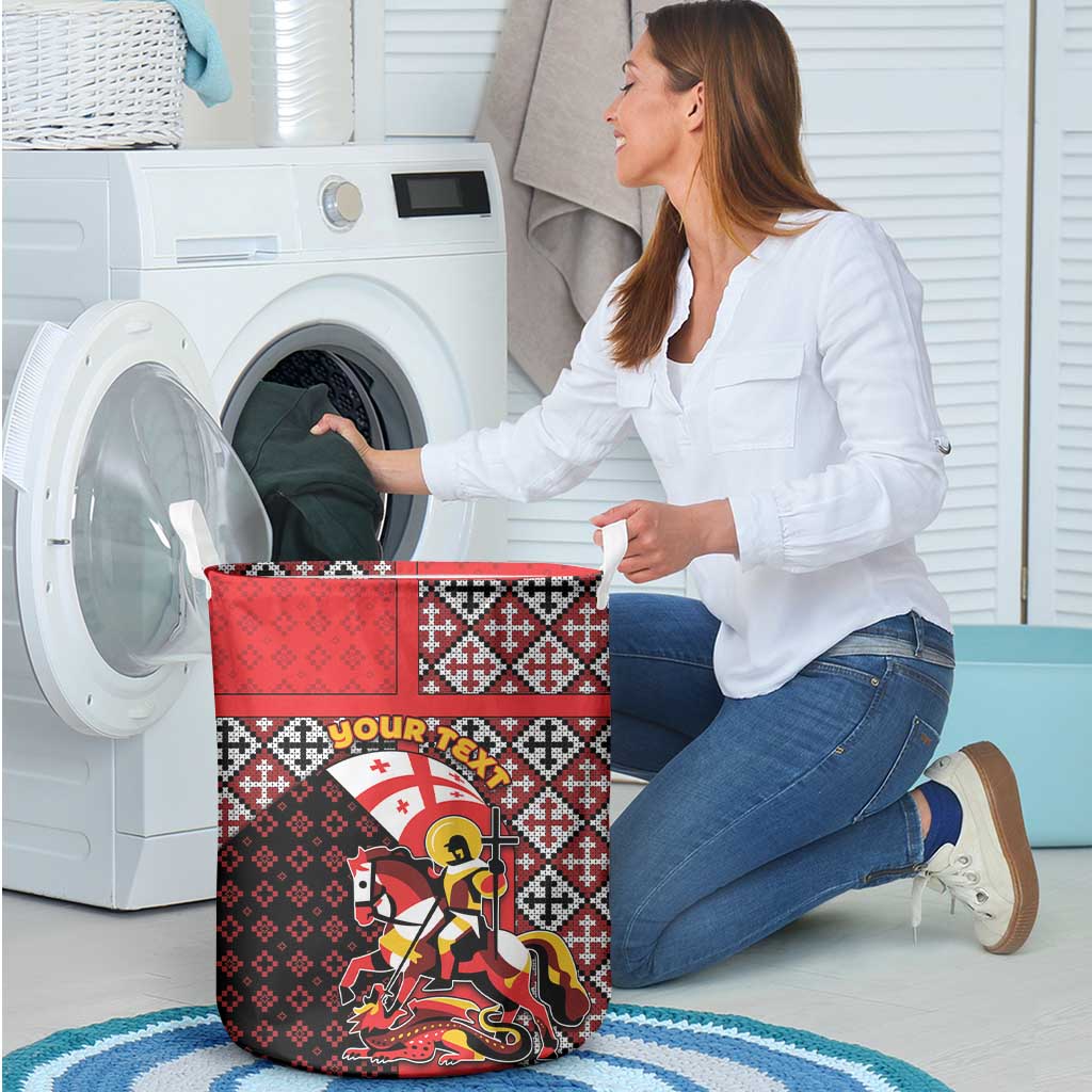 Personalized Georgia Laundry Basket Saint George Dragon Slayer Folk Pattern
