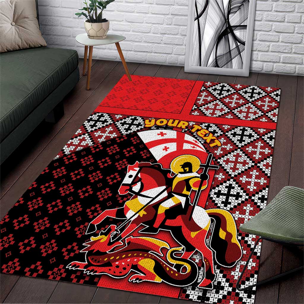 Personalized Georgia Area Rug Saint George Dragon Slayer Folk Pattern