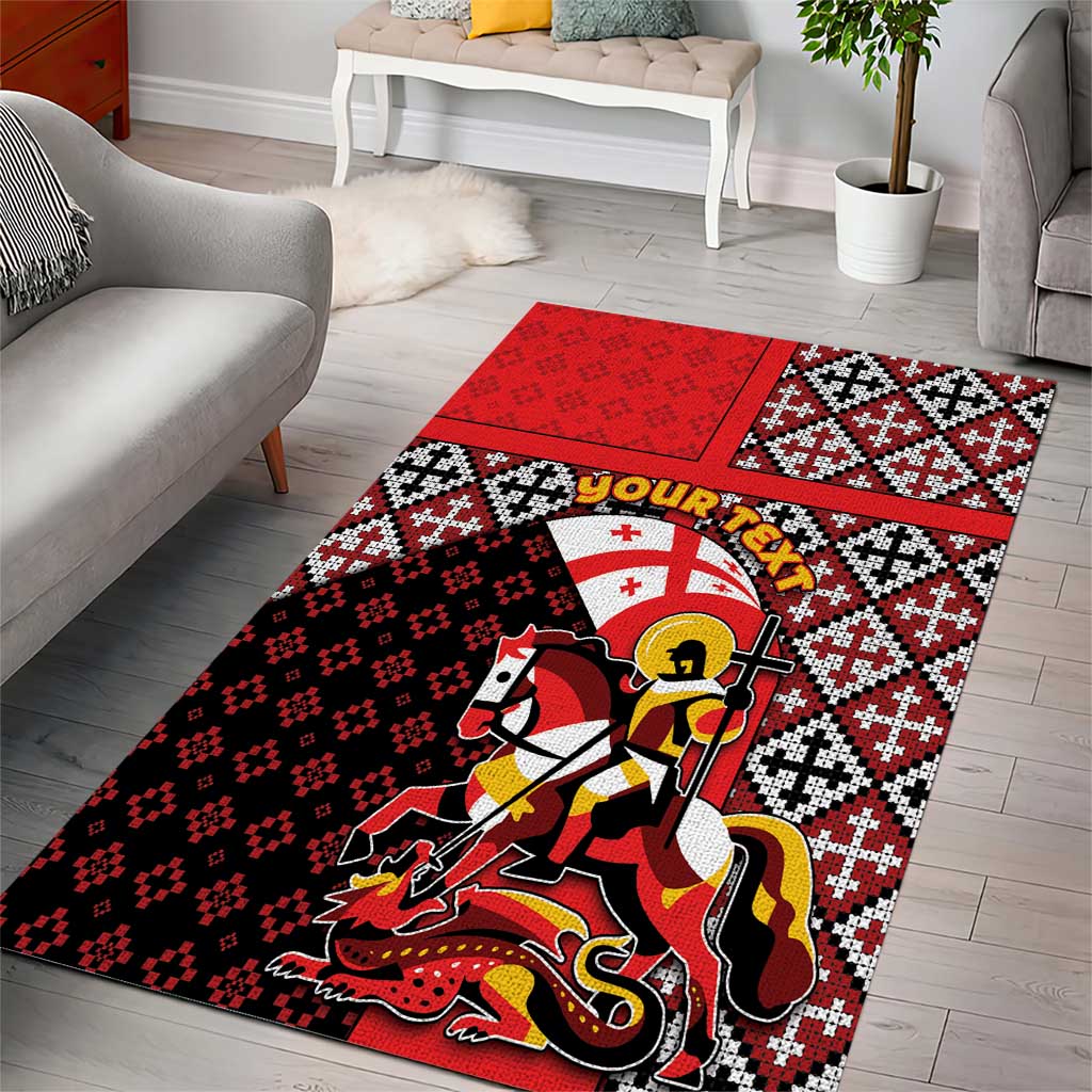 Personalized Georgia Area Rug Saint George Dragon Slayer Folk Pattern