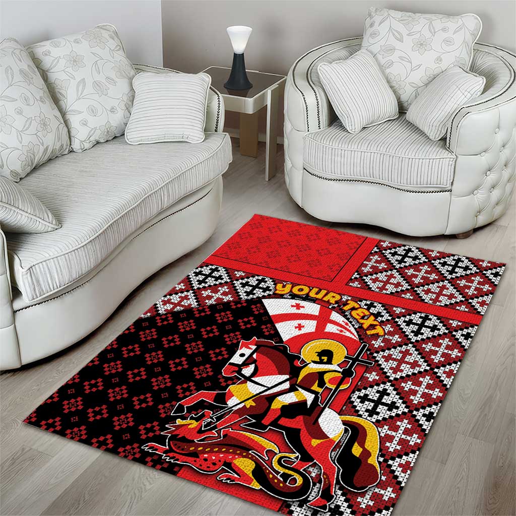 Personalized Georgia Area Rug Saint George Dragon Slayer Folk Pattern