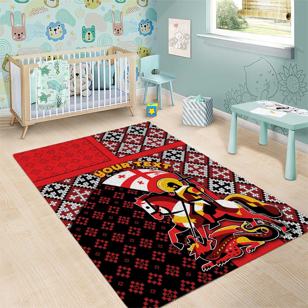 Personalized Georgia Area Rug Saint George Dragon Slayer Folk Pattern