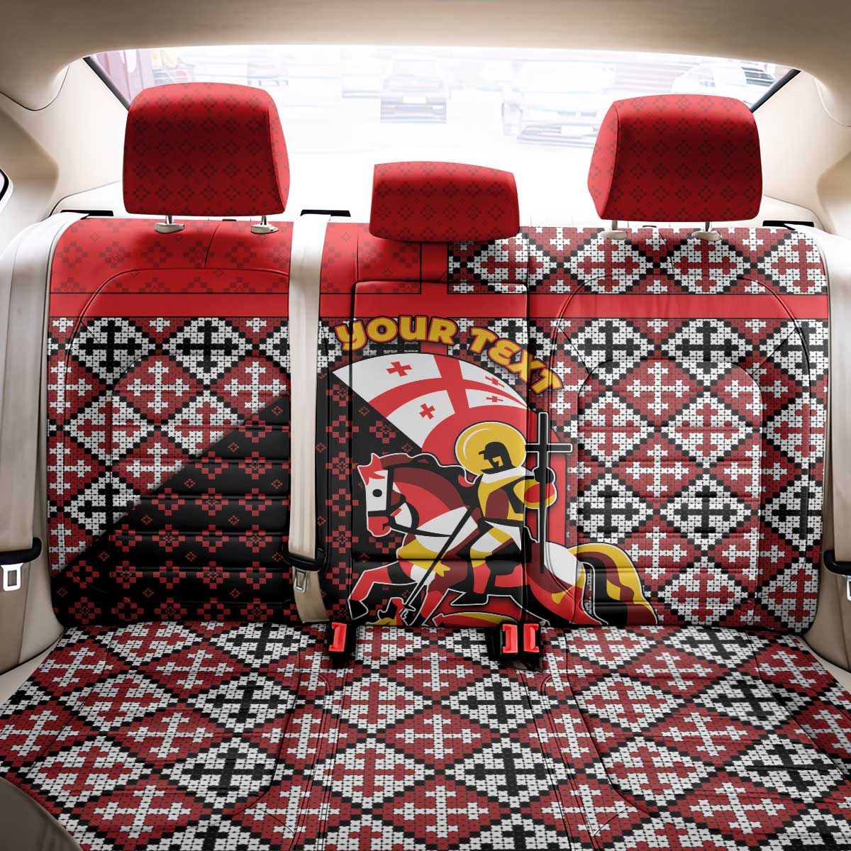 Personalized Georgia Back Car Seat Cover Saint George Dragon Slayer Folk Pattern