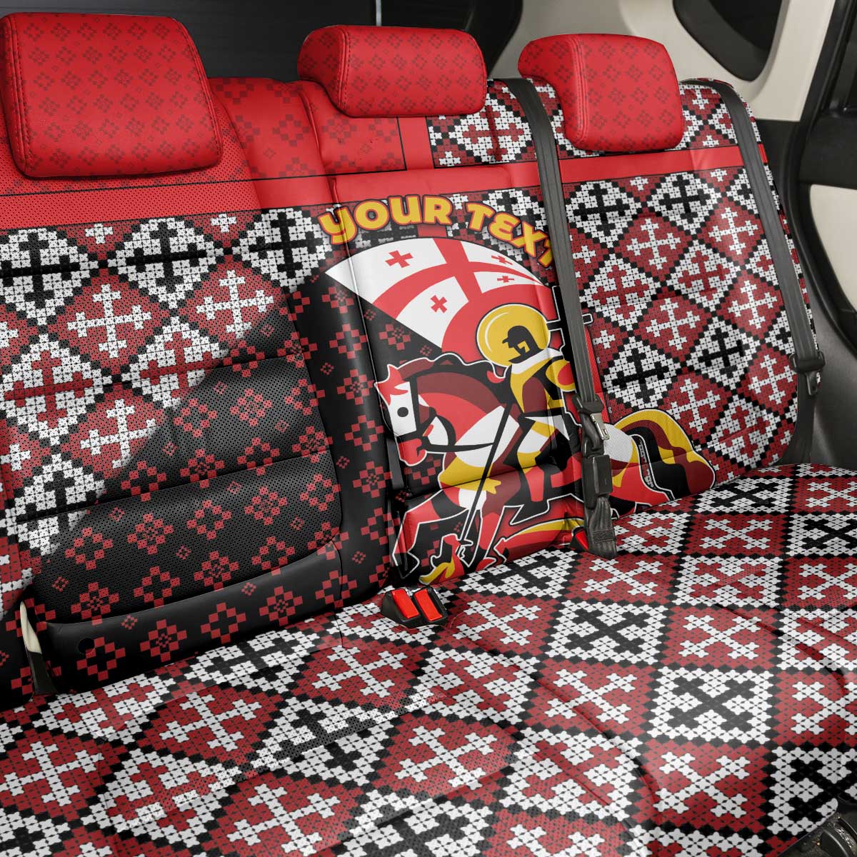 Personalized Georgia Back Car Seat Cover Saint George Dragon Slayer Folk Pattern