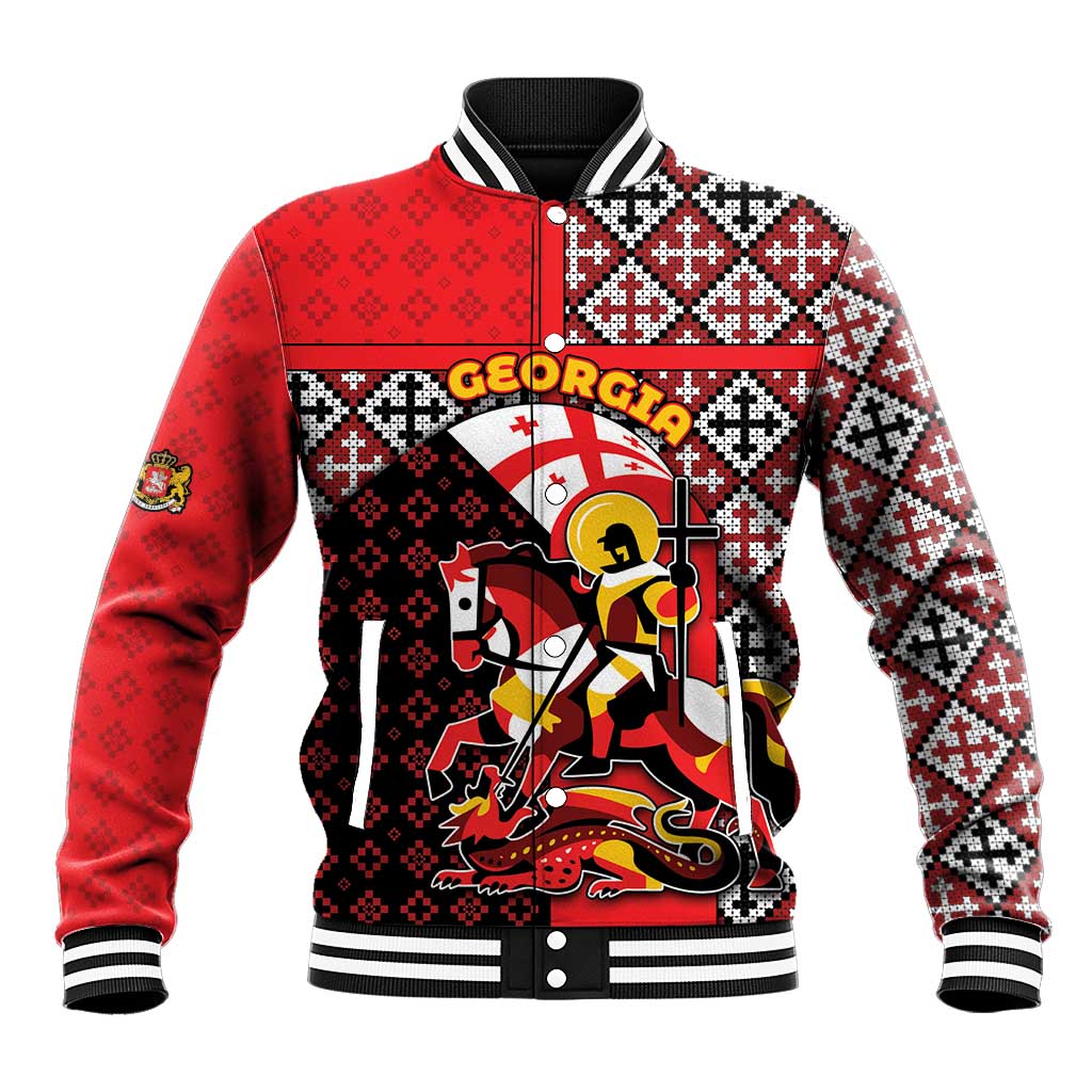 Personalized Georgia Baseball Jacket Saint George Dragon Slayer Folk Pattern
