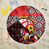 Personalized Georgia Beach Blanket Saint George Dragon Slayer Folk Pattern