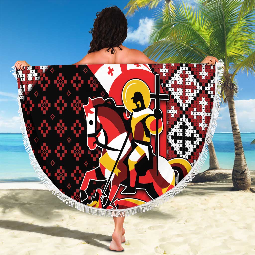 Personalized Georgia Beach Blanket Saint George Dragon Slayer Folk Pattern