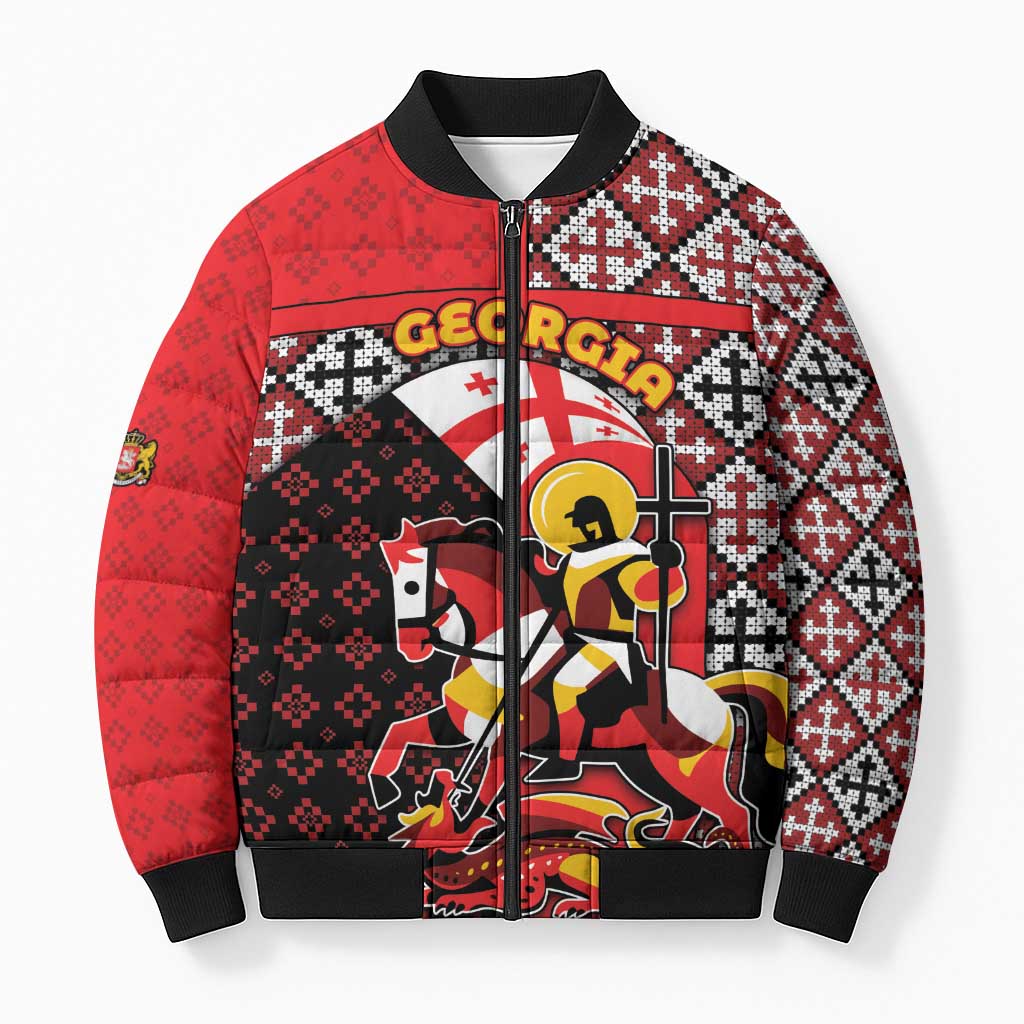 Personalized Georgia Bomber Puffer Jacket Saint George Dragon Slayer Folk Pattern