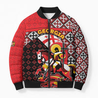 Personalized Georgia Bomber Puffer Jacket Saint George Dragon Slayer Folk Pattern