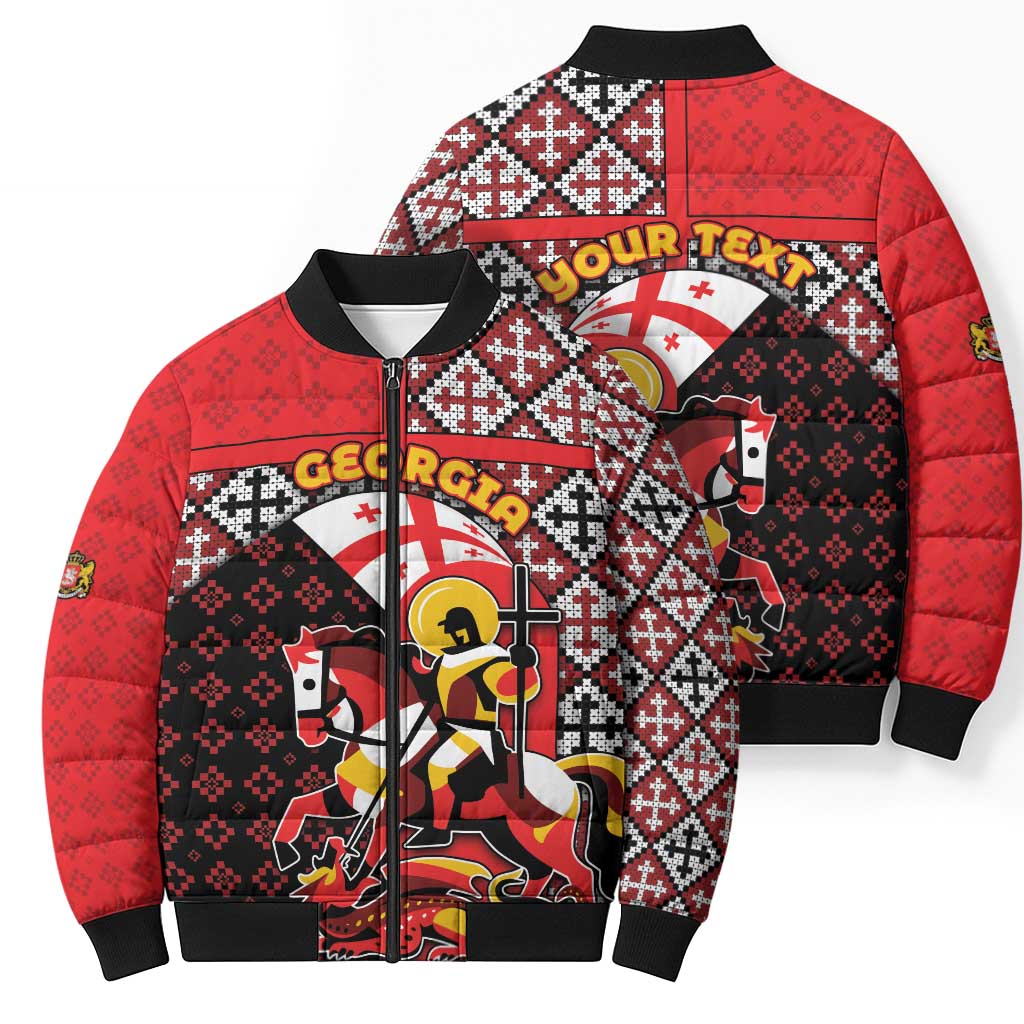 Personalized Georgia Bomber Puffer Jacket Saint George Dragon Slayer Folk Pattern