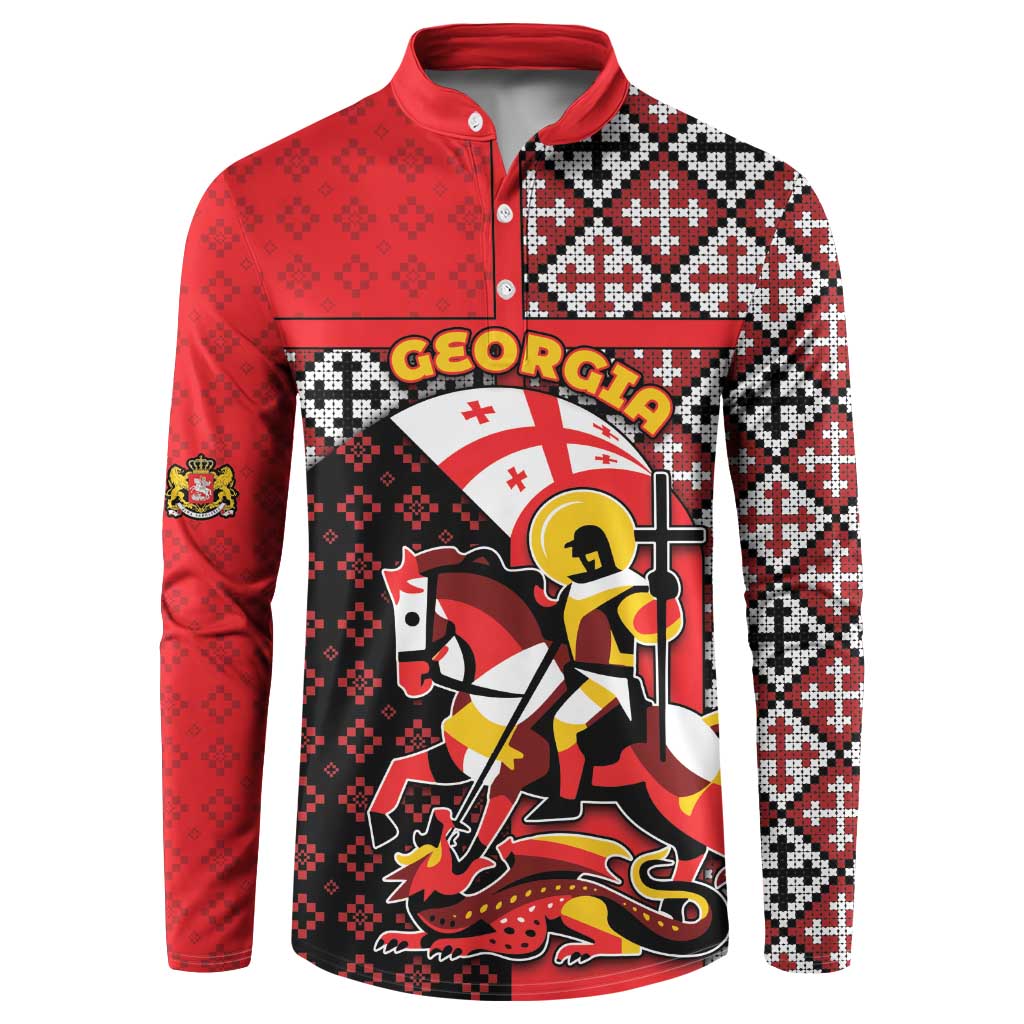 Personalized Georgia Button Sweatshirt Saint George Dragon Slayer Folk Pattern