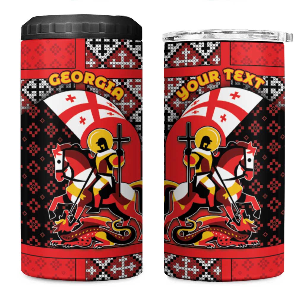 Personalized Georgia 4 in 1 Can Cooler Tumbler Saint George Dragon Slayer Folk Pattern