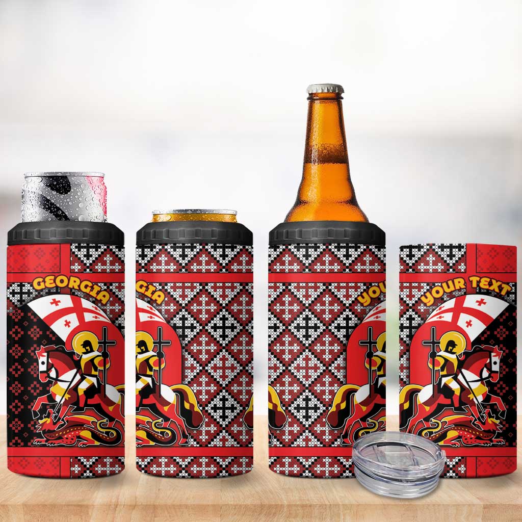 Personalized Georgia 4 in 1 Can Cooler Tumbler Saint George Dragon Slayer Folk Pattern