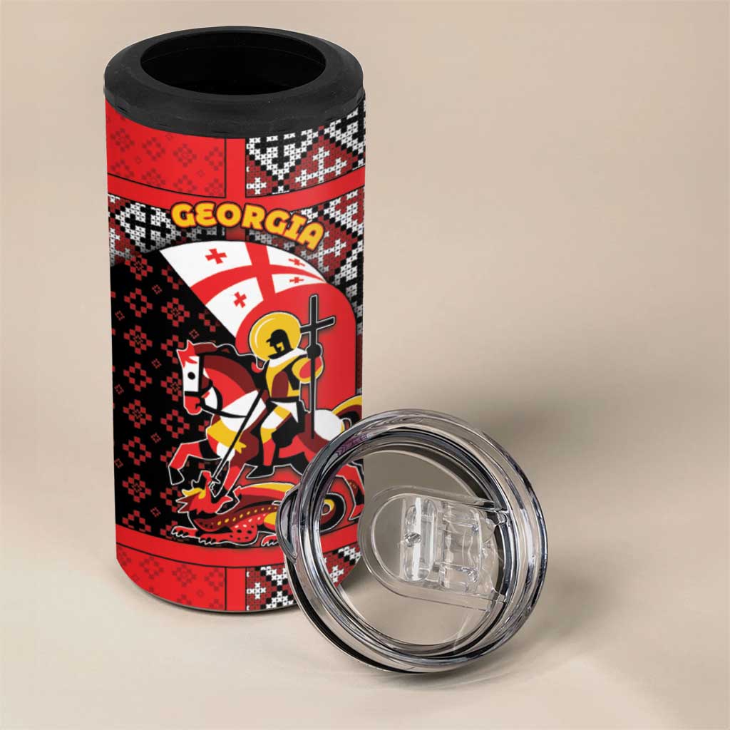 Personalized Georgia 4 in 1 Can Cooler Tumbler Saint George Dragon Slayer Folk Pattern