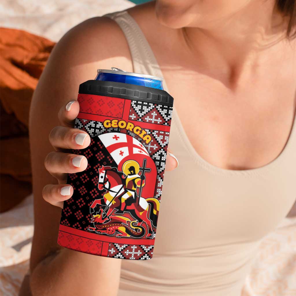 Personalized Georgia 4 in 1 Can Cooler Tumbler Saint George Dragon Slayer Folk Pattern