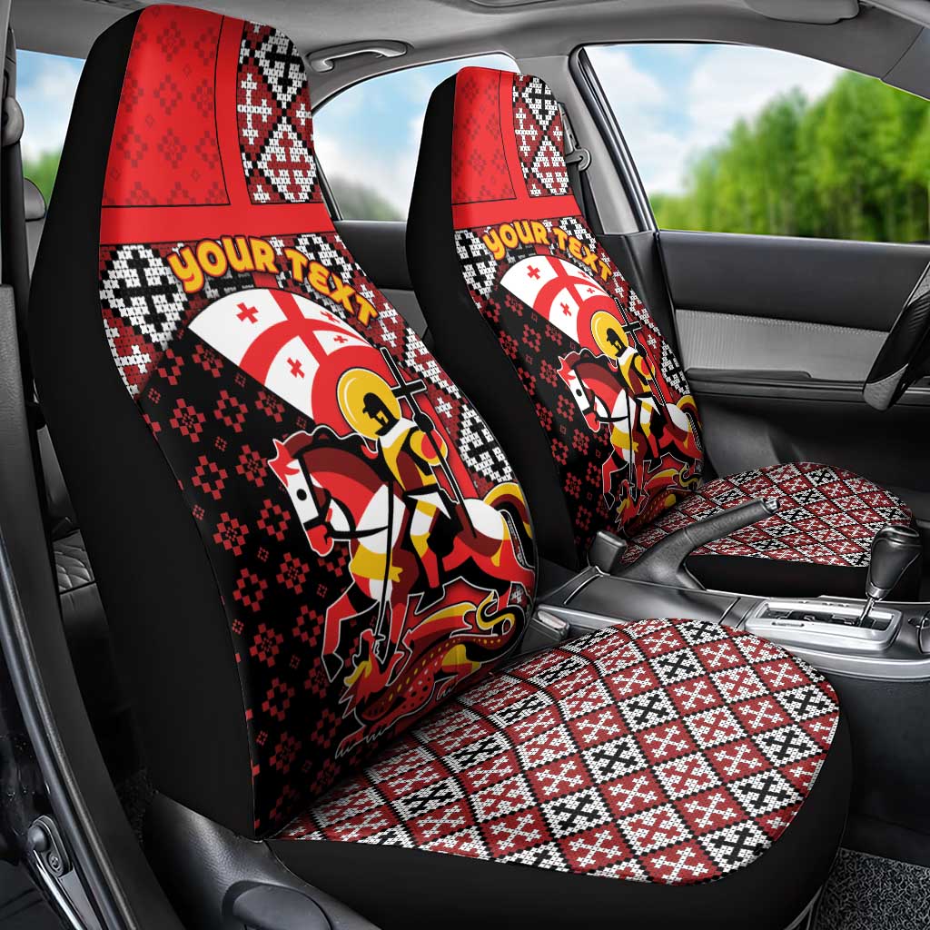 Personalized Georgia Car Seat Cover Saint George Dragon Slayer Folk Pattern