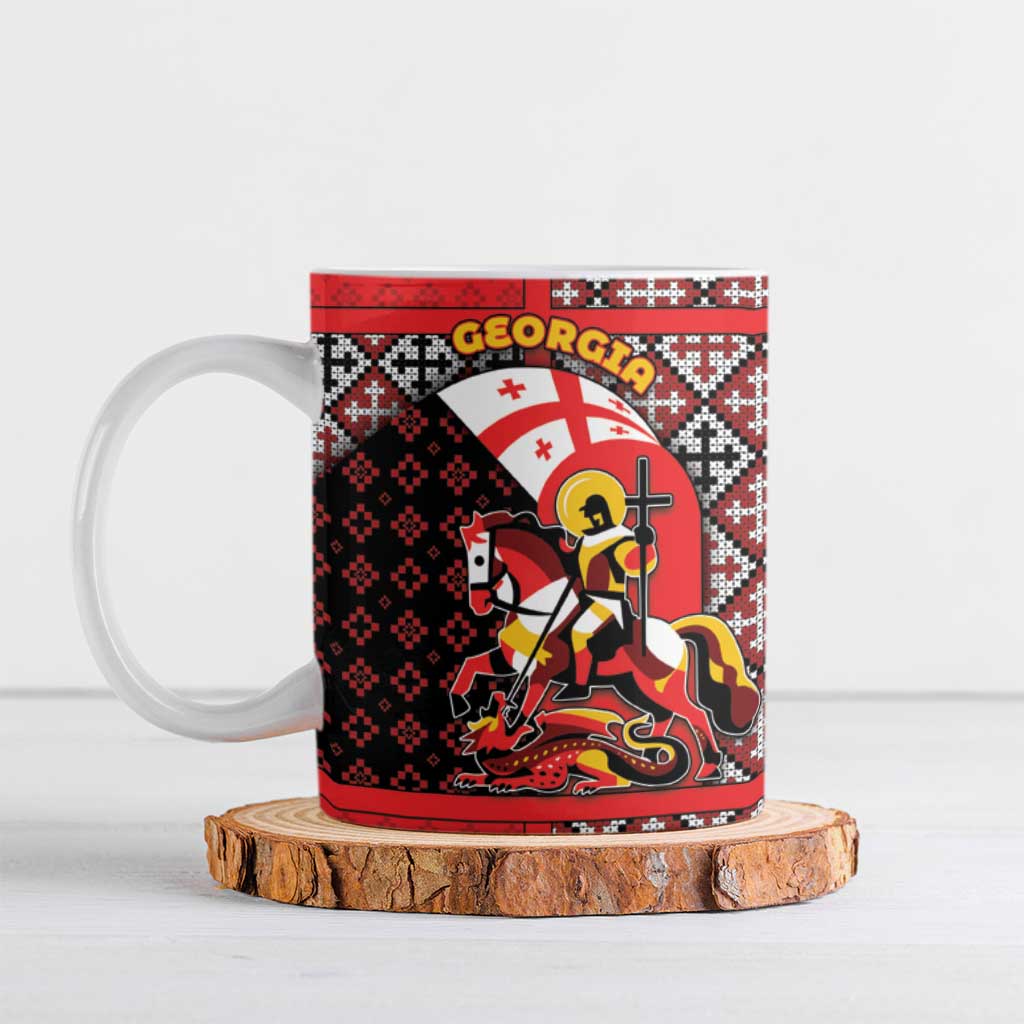 Personalized Georgia Ceramic Mug Saint George Dragon Slayer Folk Pattern