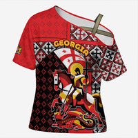 Personalized Georgia Cross Shoulder Shirt Saint George Dragon Slayer Folk Pattern
