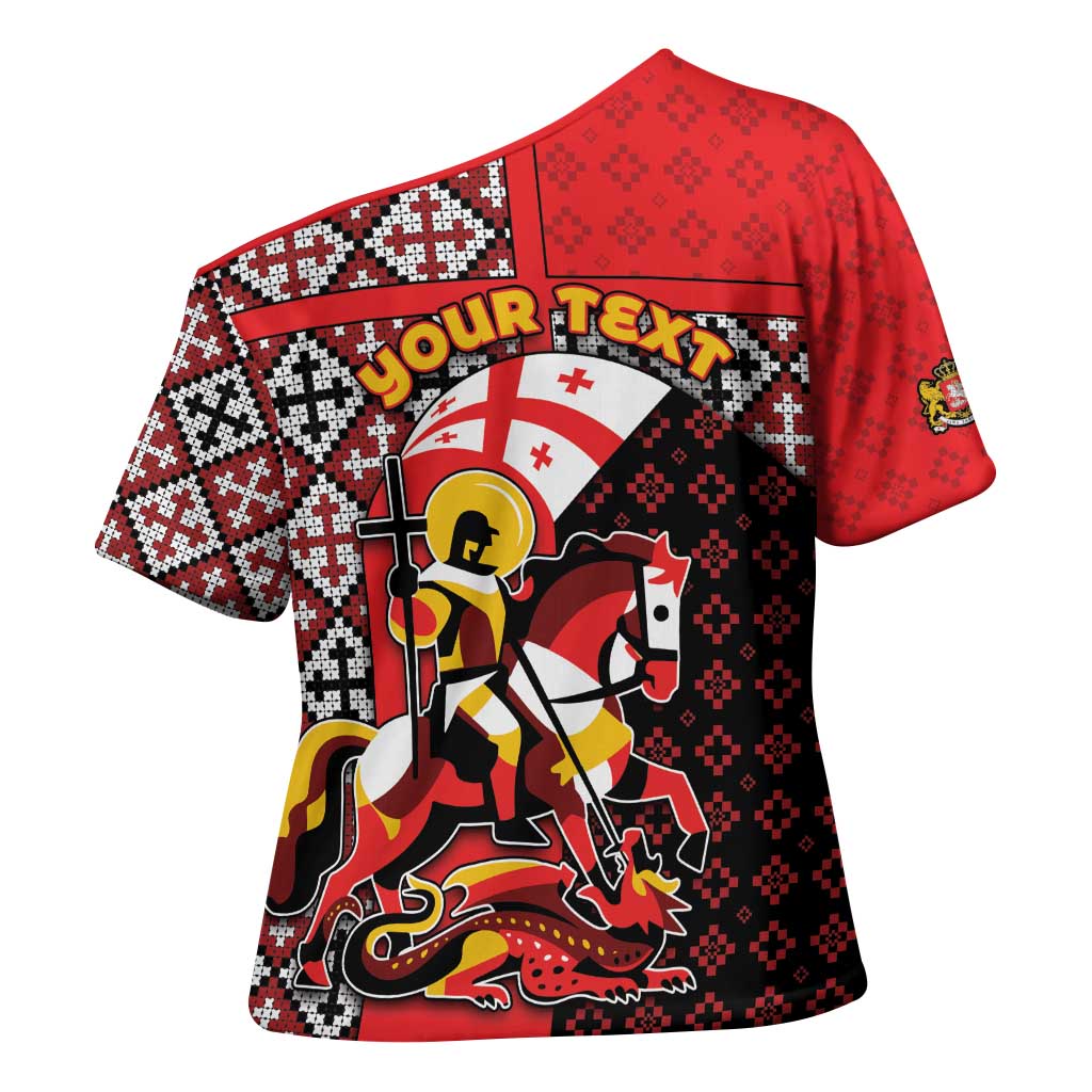 Personalized Georgia Cross Shoulder Shirt Saint George Dragon Slayer Folk Pattern